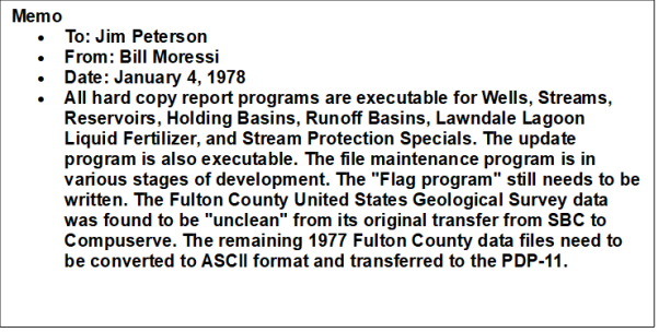 MWRD internal memo - database work summary