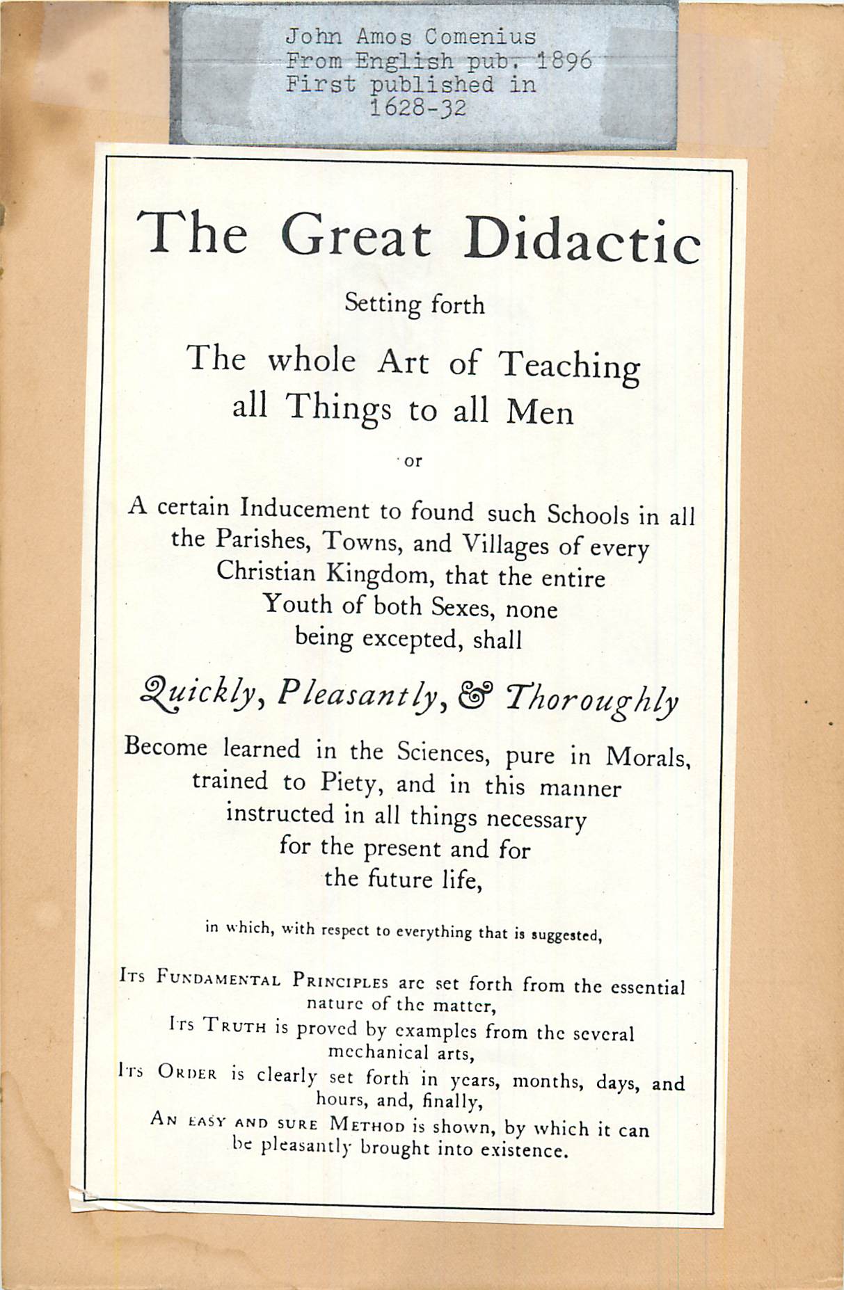 The Great Didactic — John Amos Comenius, 1628–32